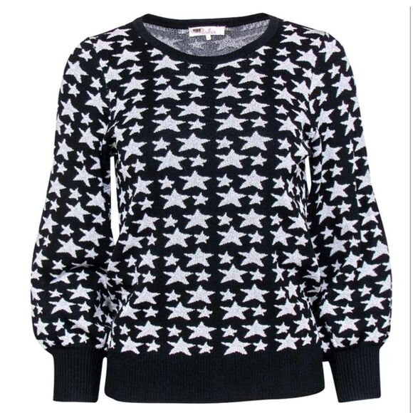 Parker Black and Silver Star Crewneck Long Sleeve Sweater Size Medium - Picture 1 of 13